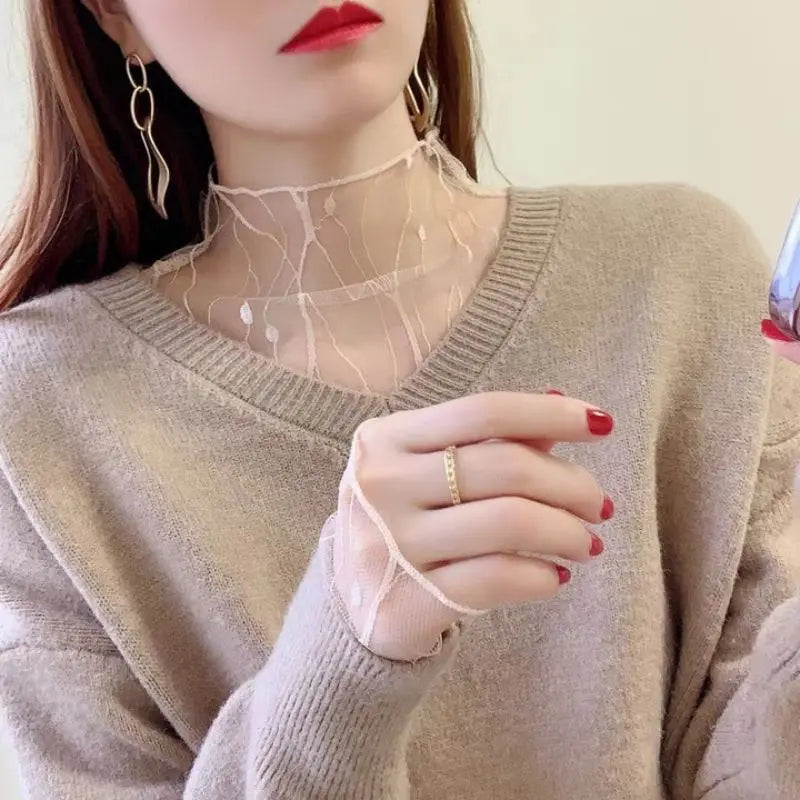 Tricou de vară pentru femei, mânecă lungă, pulover, transparent, topuri, modă doamnă elegantă, topuri din plasă, Slim, șifon, topuri, negru nou