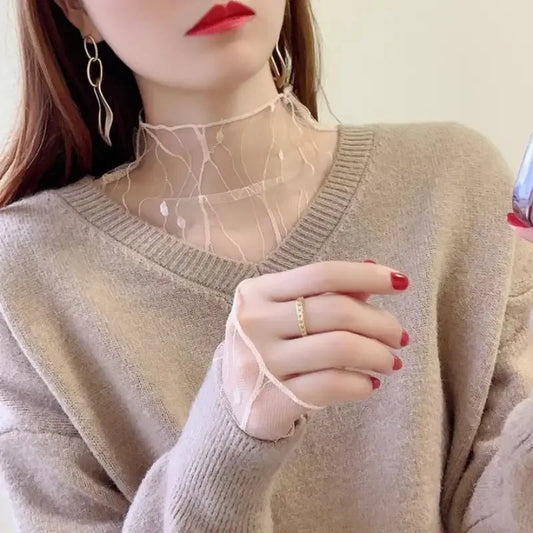 Women's T-shirt Summer Outfits Long Sleeve Pullover See Through Tops Fashion Lady elegant Tops Mesh Slim Chiffon Tees New Black Top - Golden Bridge Store