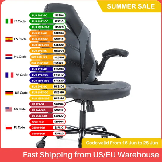 JHK Ergonomic Office Computer Home Gaming Desk Chair Adjustable PU Leather Racing Chair Flip-up Armrest For Christmas Furniture