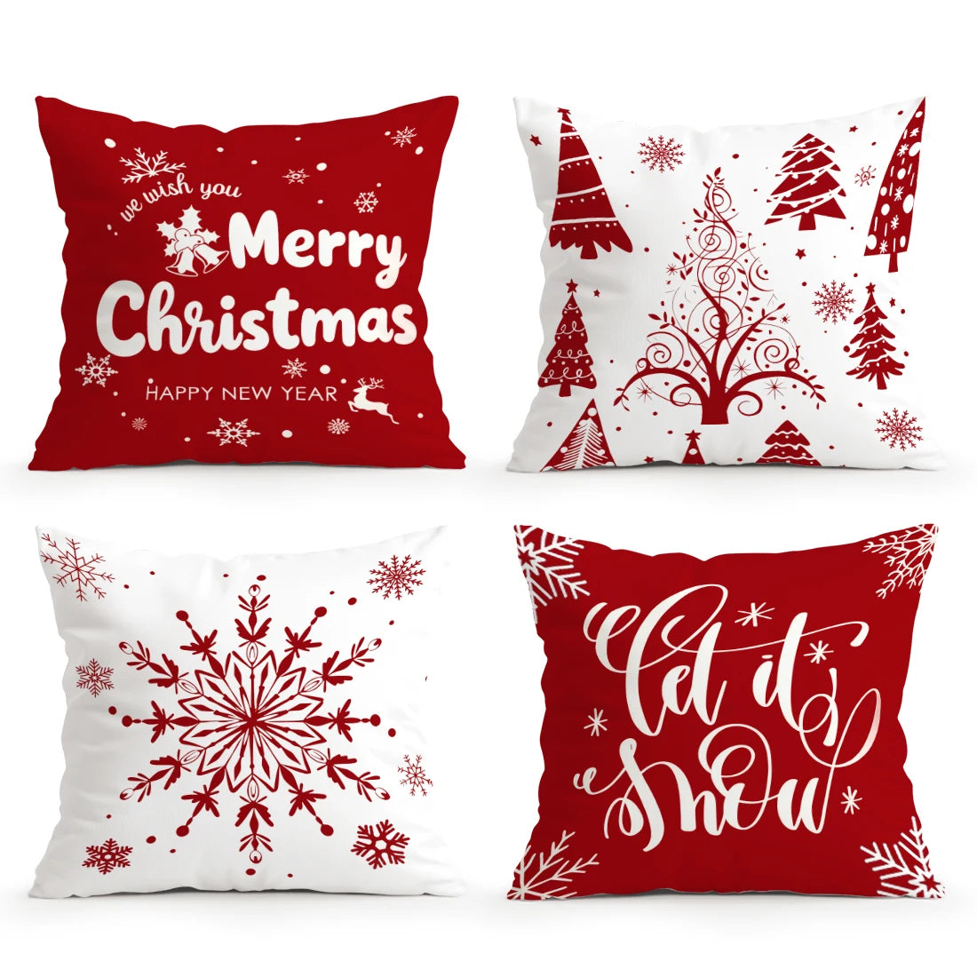 Red Christmas Decoration Pillowcase Printed Polyester 40/45/50cm Throw Pillowcover Decorative Sofa Cushion Pillowslip Home Decor