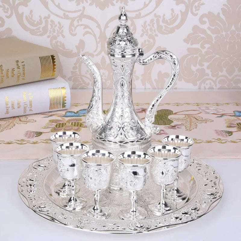 New Elegant Wine Set Golden Silver Pot Cup Plate Set Wine Whisky Set Home Decor
