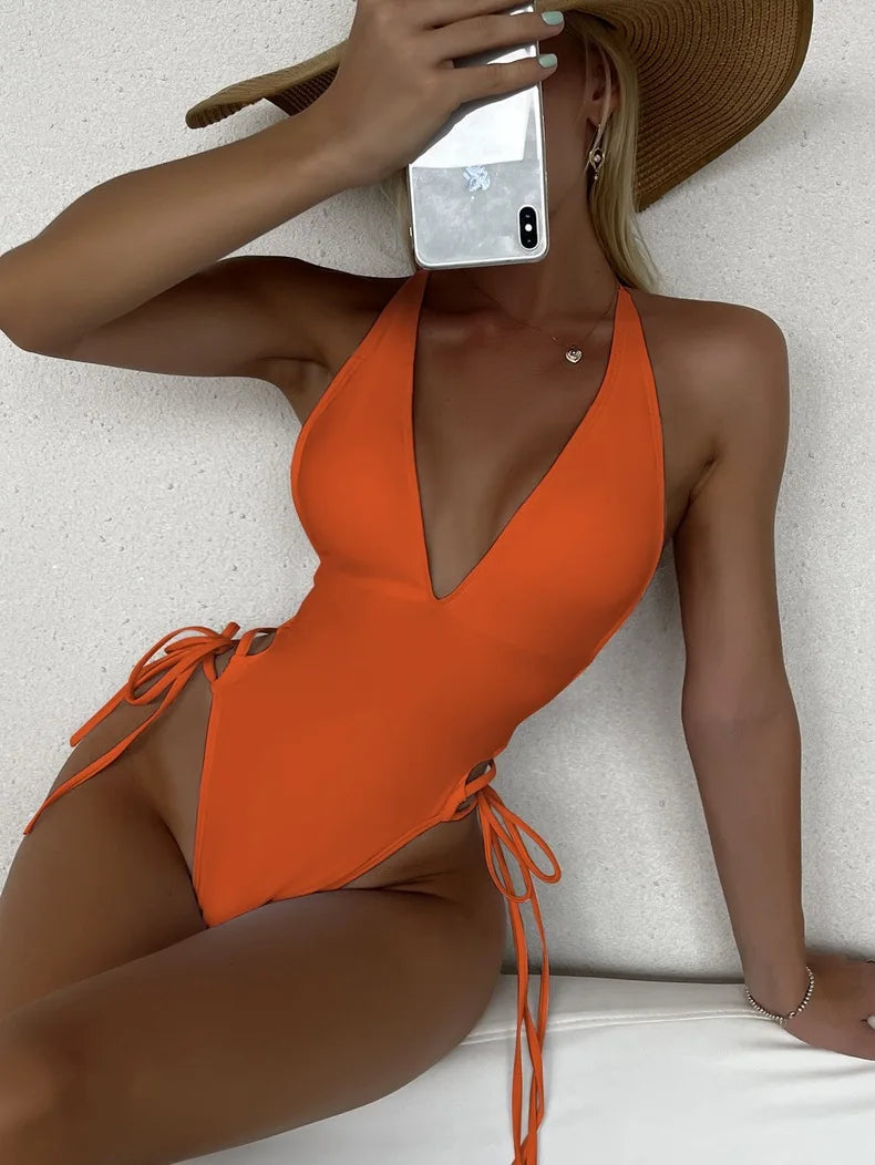 Badeanzug 2025: TOKITIND Solid Lace Up Badeanzug Damen Sexy Swimsuit Swimwear - Push Up Damen Bathing Suit Beachwear Female Bodysuit