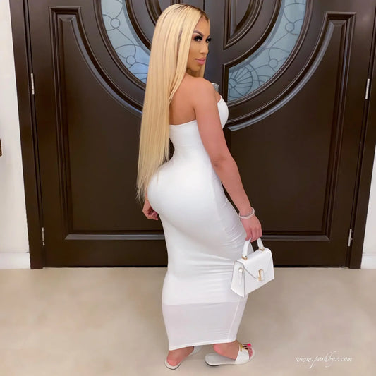 summer women's elegant sleeveless chest wrapped Long Beach Dress - Golden Bridge Store