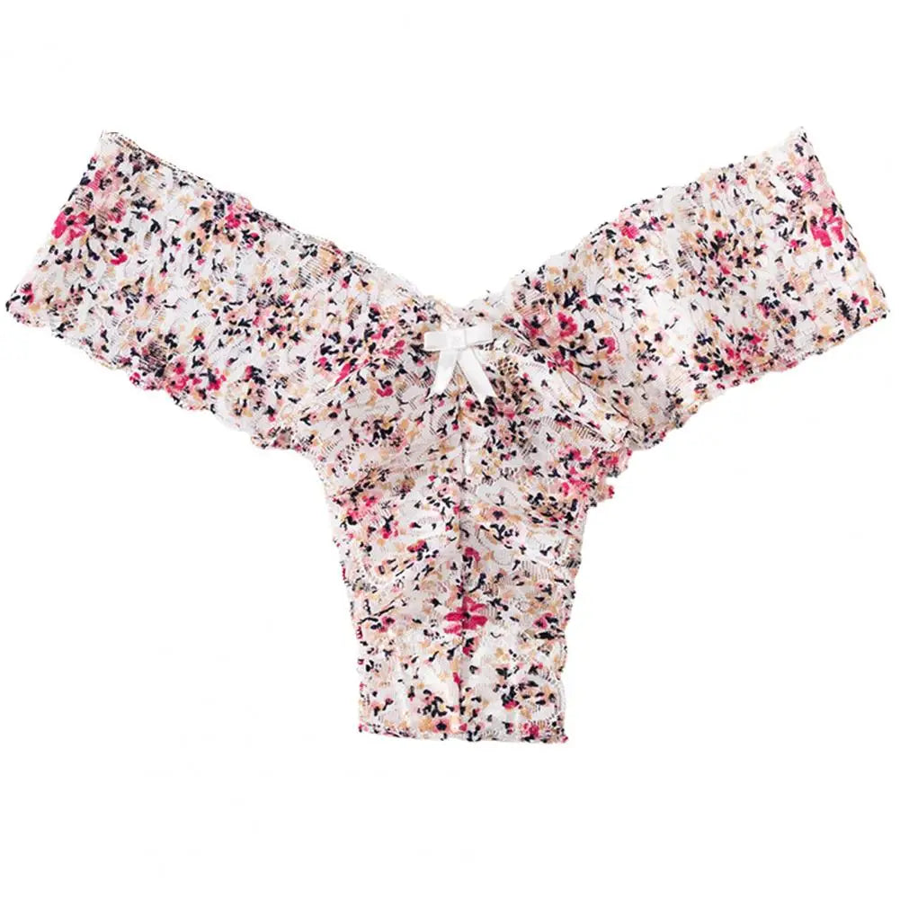 Floral Lace Women Panties Seamless Bow Decor Low Waist Elegant Lace Panties Women Panties Breathable Girls Underwear Lingerie