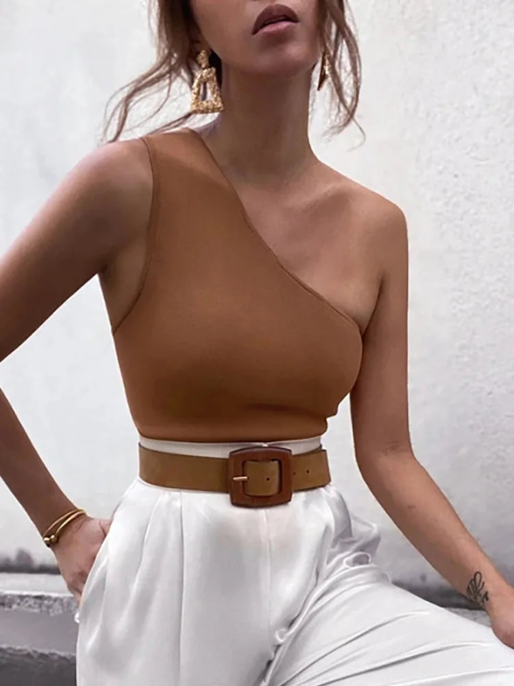 Women Sports Tank Tops Sexy Crop Tops Vest Casual Female One Shoulder Summer Outfits Tops Fitness Elastic