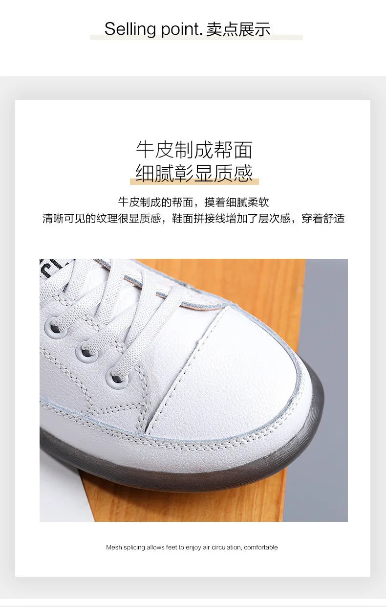 Ladies Sneakers 2024 Spring Genuine Leather Casual Walking Shoes Women Fashion Summer Flats Youth Girl Student Jogging Trainers