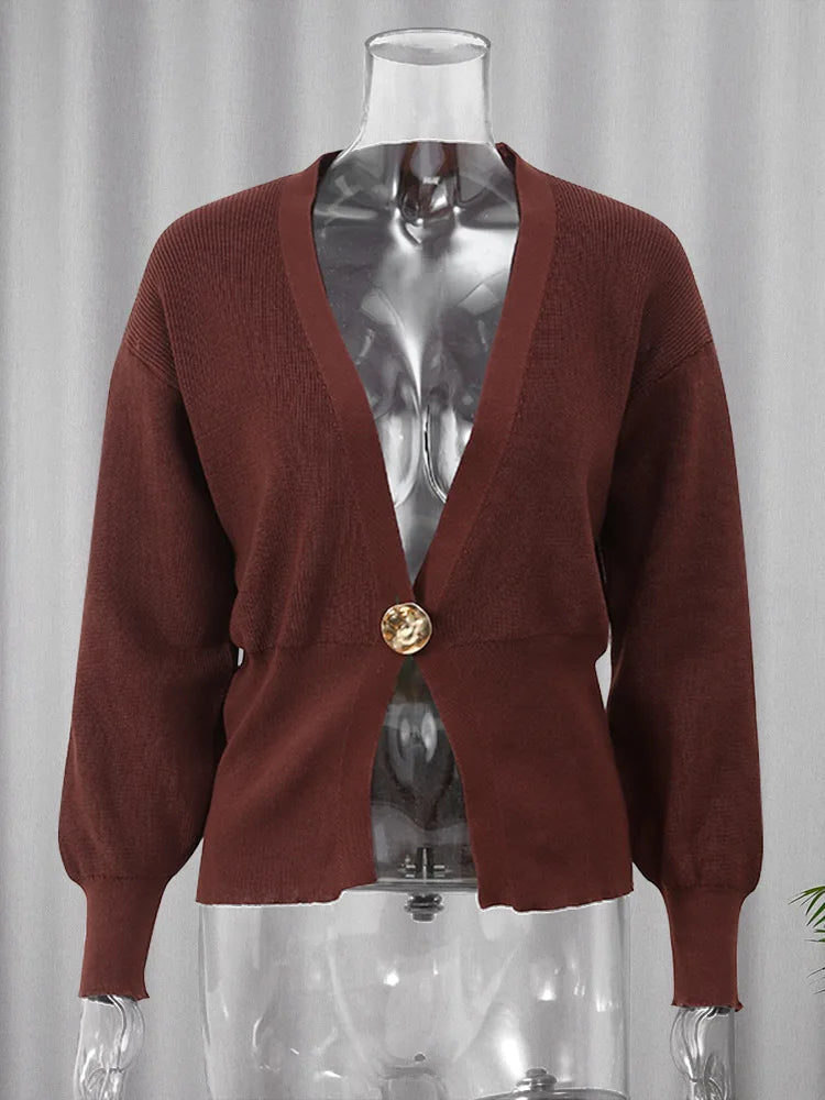 Luna Damen-Strickjacke V-Ausschnitt - Langarm, Knopf, M-L/XL