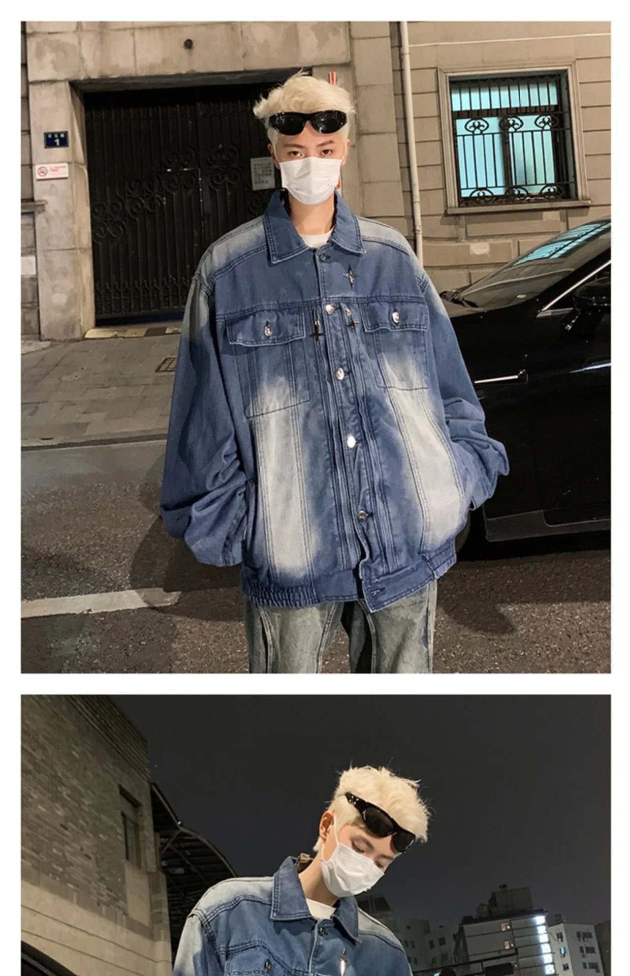 Washed Black Cargo Denim Jacket Men Baggy Zip Up Distressed Outerwear American High Street Blue Loose Casual Jeans Jacket