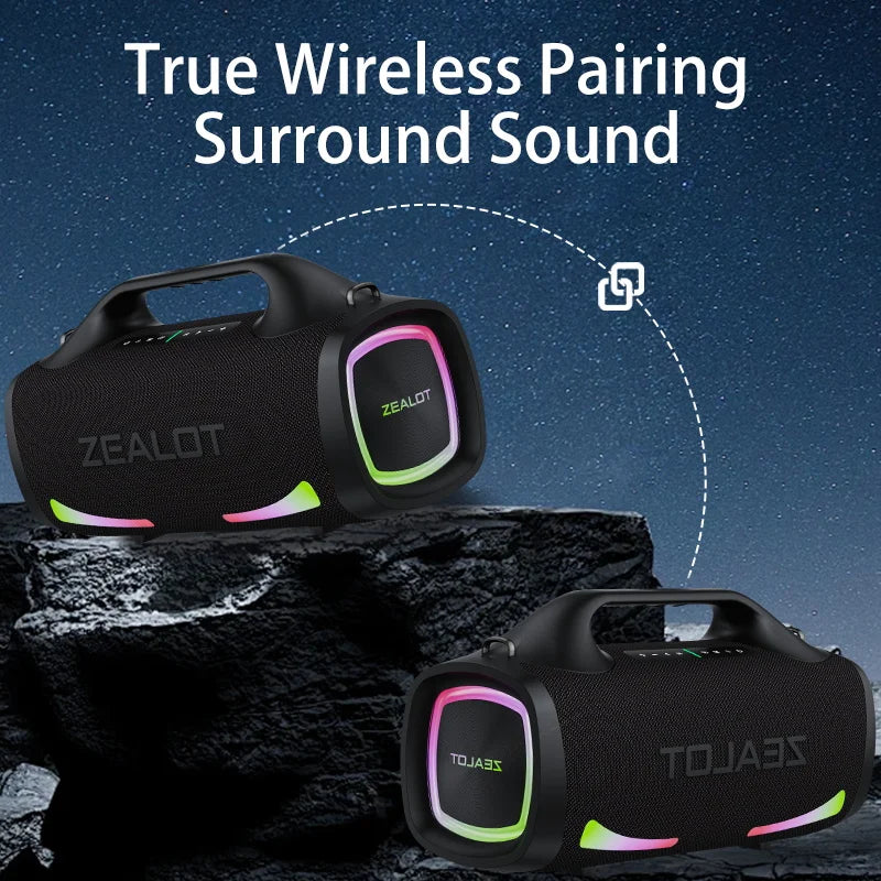 Boxă Bluetooth 2025: Subwoofer portabil wireless Zealot S79 de 100 W pentru exterior, colecție de sunete HiFi