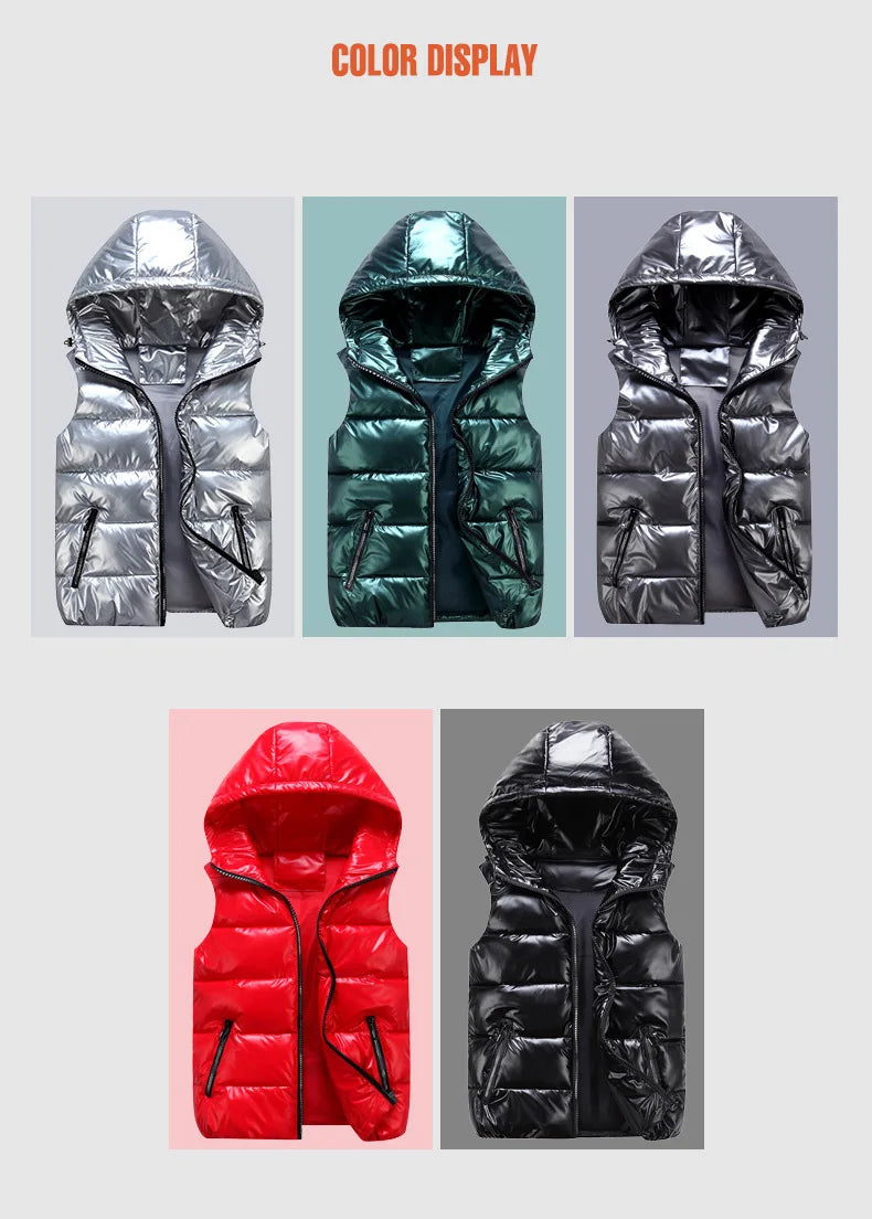 OLEKID 240805 Glänzende Weste Mit Kapuze - Größe 3-20 Jahre, Unisex, Wasserabweisend