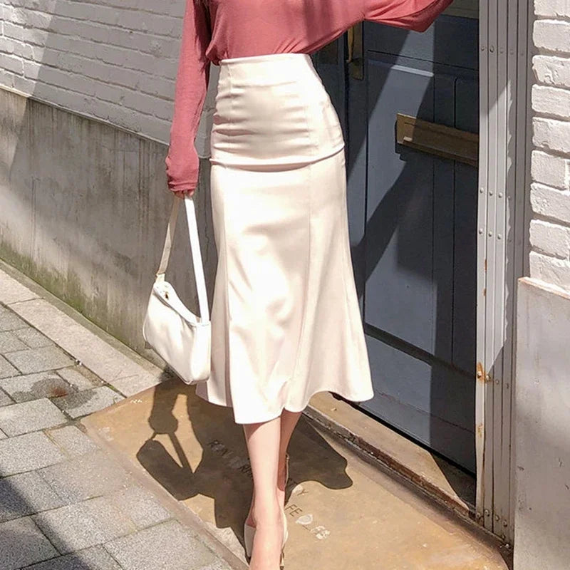 Elegant Office Long Skirts Women 2024 Fashion High Waist Bodycon White Black Skirt French Y2k Slim Corset Bridal Maxi Skirt XL - Golden Bridge Store