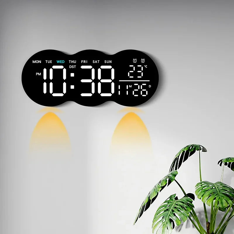 Wanduhr 2025: Large Digital Wall Clock with Ambient Light Remote Control - Temp Week Display 12/24H 2-Alarms Brightness Adjustable LED Clocks Collection