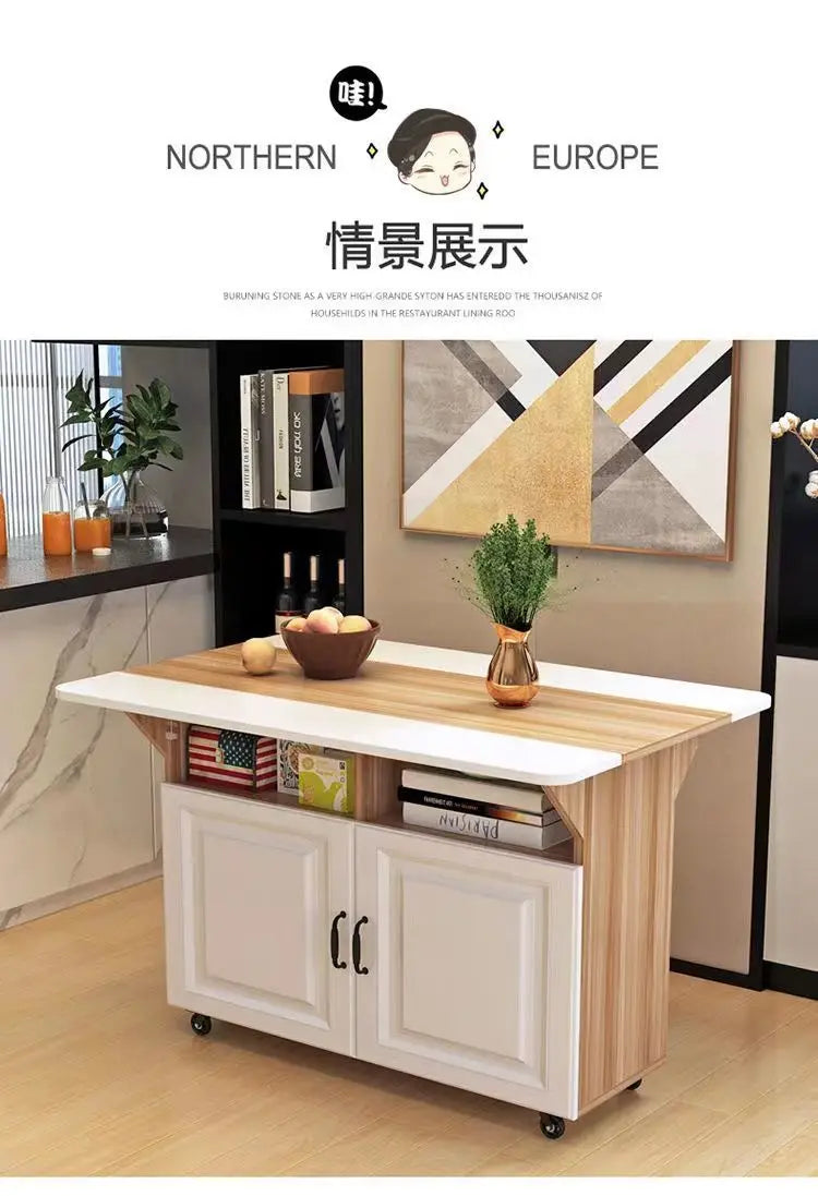 Modern Klappbar Esstisch Mit Aufbewahrung Regale Beweglich Küche Insel Schrank Massivholz Spanplatte Für Kleine Räume
