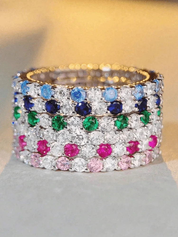 TXD0217 Inel din argint 925 cu zirconiu multicolor - suprapunibil 18 mm