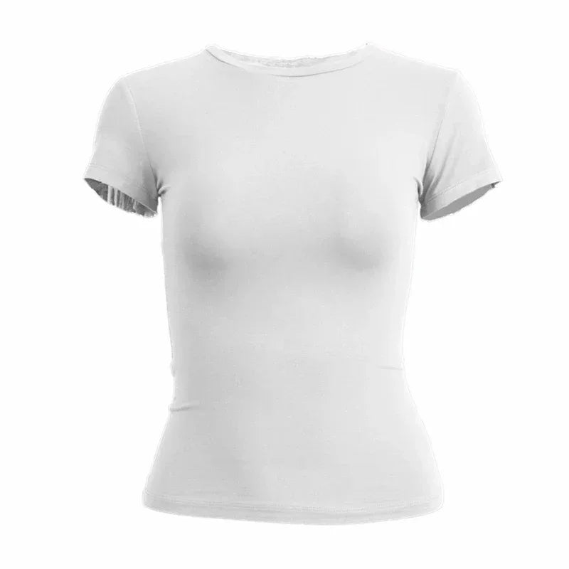 Woman Clothing Short Sleeve T-shirt Slim Fit Tops Female O-Neck Knitted Sheath Tee Shirt Street Wear Sex Sporty 2024 Y2K New2410 - Golden Bridge Store