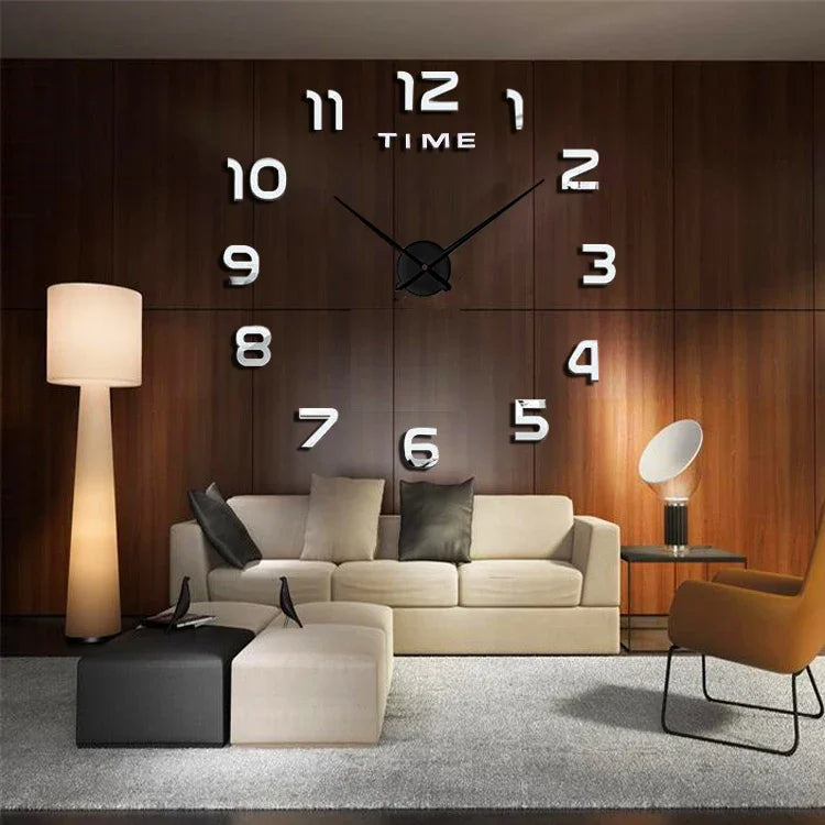 Modern Design Large Wall Clock 2D DIY Quartz Clock Fashion Watch Acrylic Mirror Stickers Living Room Home Decoration Decor