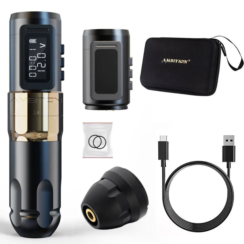 Tattoo-Maschine 2025 - Ambition MARS-U Wireless Professional Verstellbarer Hub 2-4mm - Kernloser Motor 1800mAh