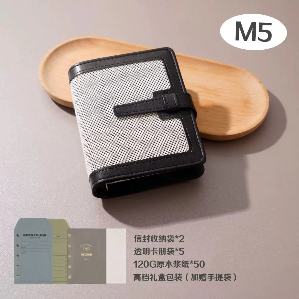 pu Leather Small Notebook Student Binder M5 Notepad Girls Portable Card Holder Simple Niche Design