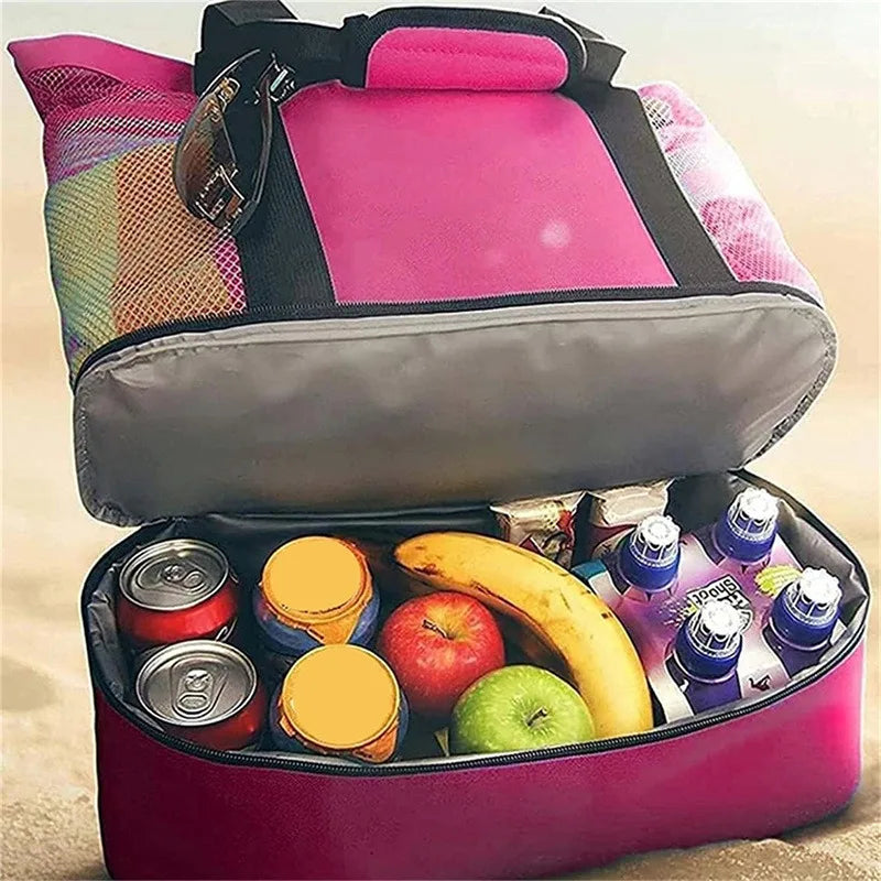Heat Preservation Picnic Beach Bag Women Mesh Transparent Double-layer Swim Storage High Capacity Shopping Waterproof Bags Tote