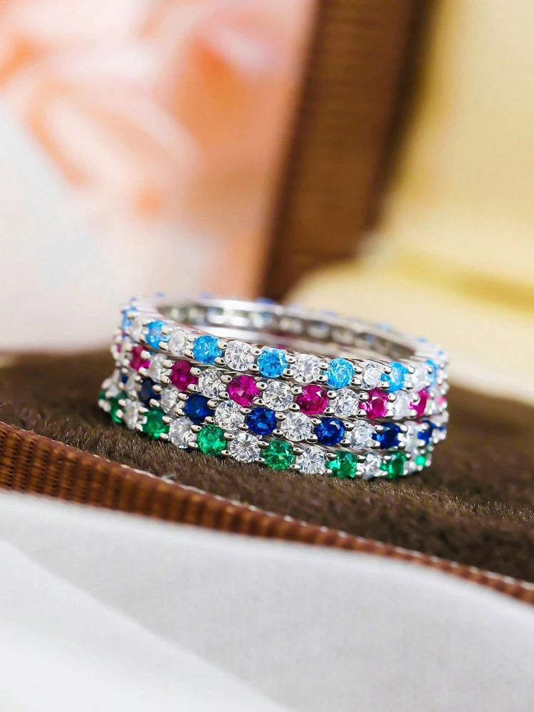 TXD0217 Inel din argint 925 cu zirconiu multicolor - suprapunibil 18 mm