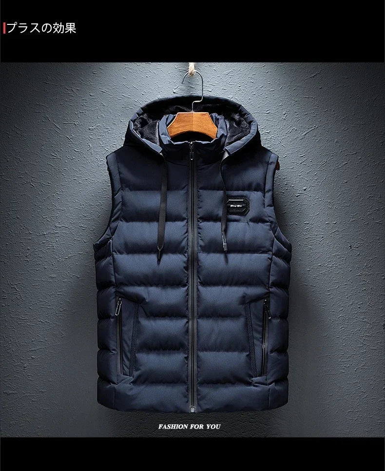 AirCN Gepolsterte Baumwoll-Füllung Weste Mit Kapuze Für Kalte Tage - Größe 6XL, Reißverschluss, Baumwoll-Füllung