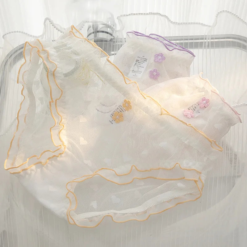 L-XL Women's Underwear Panty elegant Lace Panties Girls' Flower Comfort Briefs Middle Waist Seamless Underpants Female Lingerie