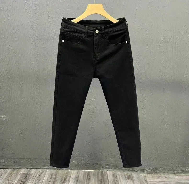 Jeans for Men White High Quality Trousers Slim Fit Tight Pipe Male Cowboy Pants Solid Skinny Stacked 2024 Korean Autumn Buggy Xs