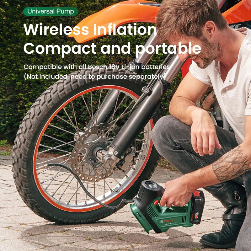 Bosch 18V Universal Air Pump Cordless Electric Air Compressor for Car Motorcycle Bicycle Tire Inflator with Air Pressure Display