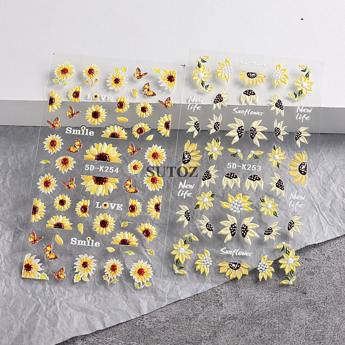 GL5D-K256 5D Sonnenblumen Nagelsticker - Herbstdesign Prägung
