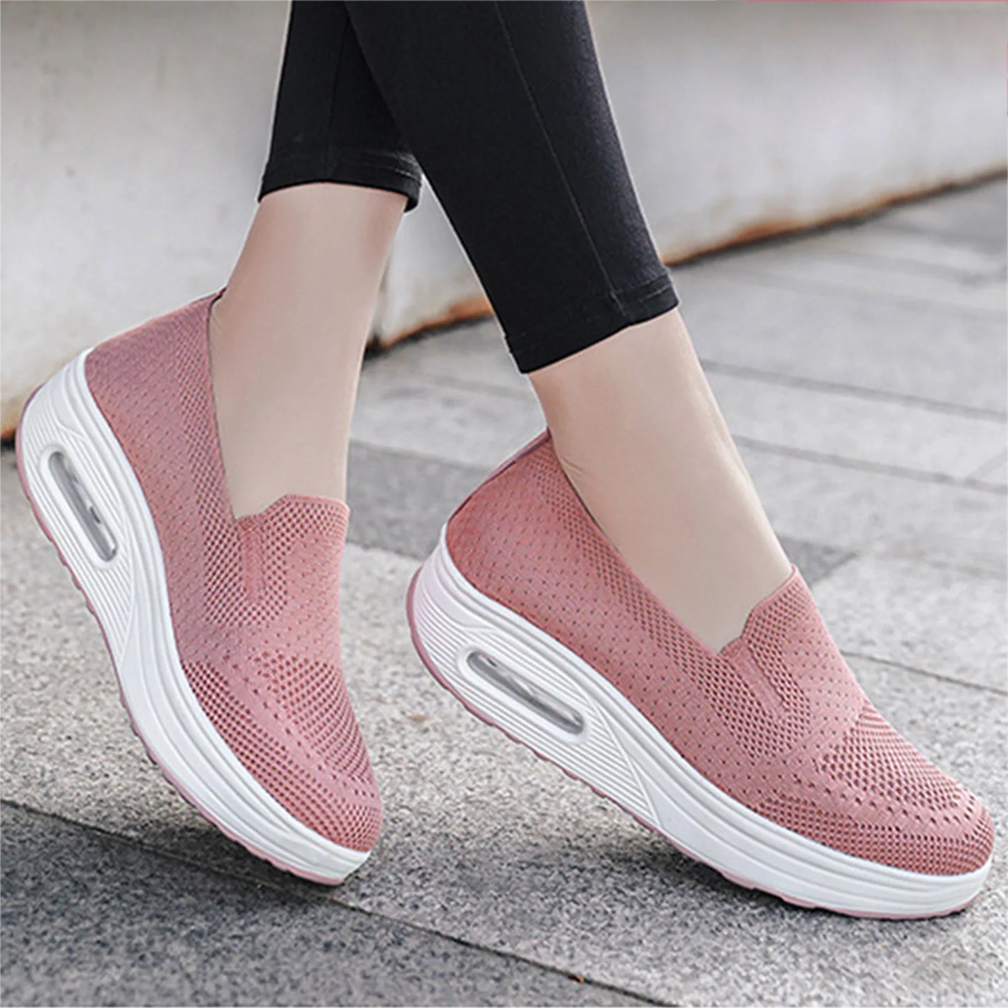 Women's Casual Slip on Sneakers Breathable Flying Woven Mesh Upper Jogging Shoes for Walking Biking Driving