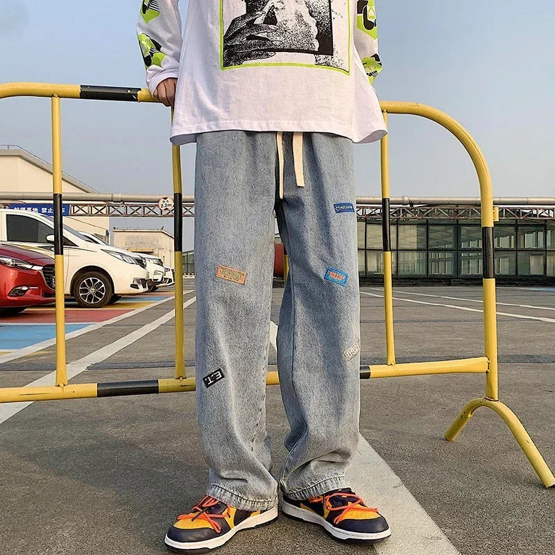 Jeans Männer mit Print 2025 - Hosen Grafik Hip Hop Männlich Cowboy Hosen - Hell Blau Luxus Y2k Streetwear Ästhetik Harajuku Baggy