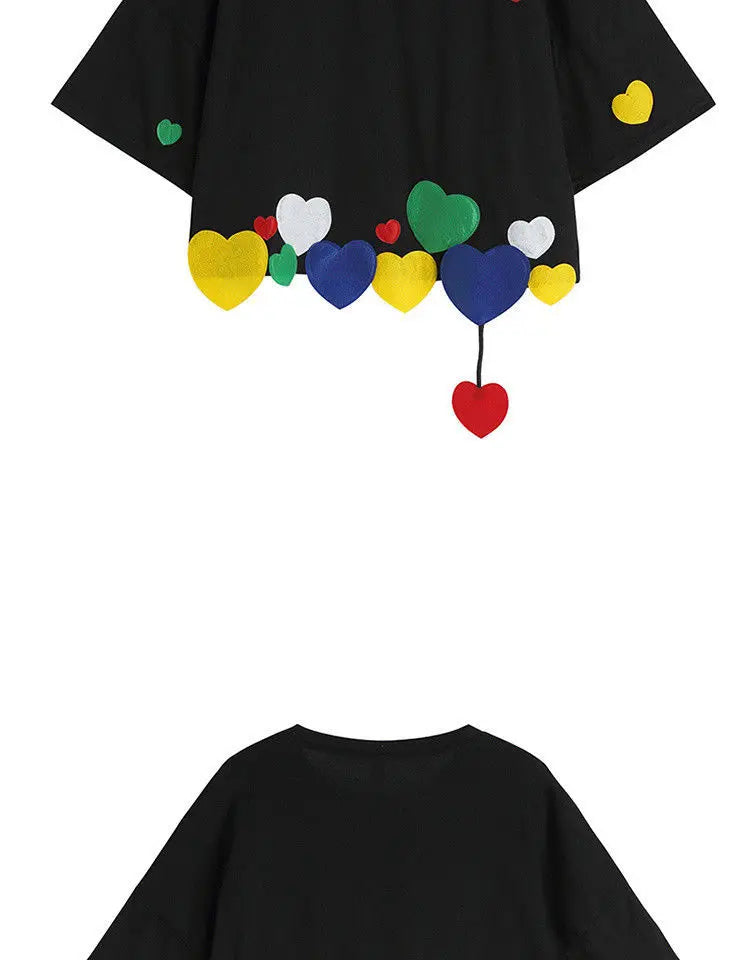 Woman T-shirts 2022 New Summer Cotton Chiffon Tops Casual Short Solid O-Neck Heart Girls T-shirt Y2k Top