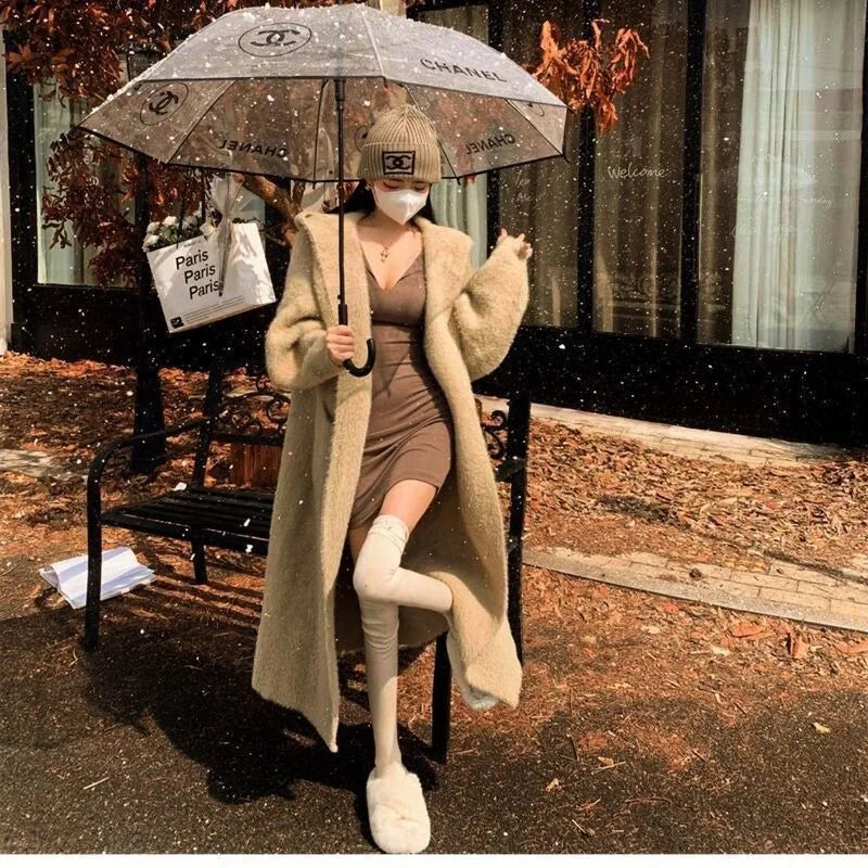 Pateekate Strickmantel Kapuze - Knielang, Polyester