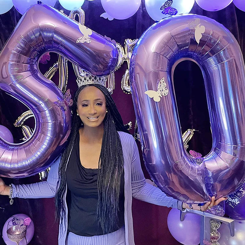 Purple Number Balloons 32 Inch Foil Balloon Adult Kids Birthday Anniversary Decoration Party Gold 0 1 2 3 4 5 6 7 8 9 Balloon