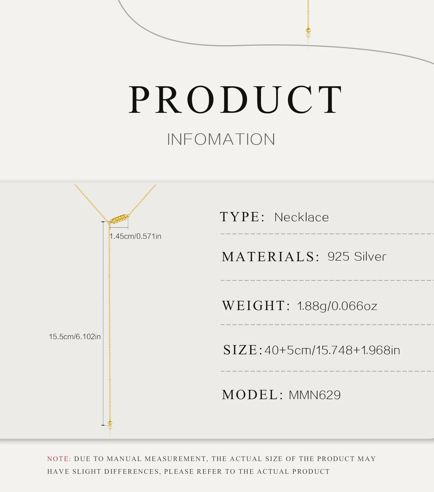 ANDYWEN 925 Sterling Silver Minimalist Wheat Leaf Pendant Long Y-Shaped Necklace 2025 Fine Jewelry for Women's Casual Style