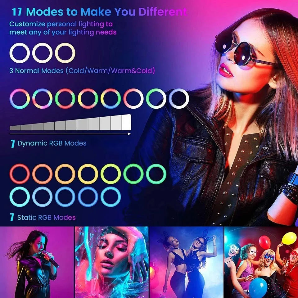 Ringlicht 2025: 12in 30cm Selfie RGB Tripod - Phone Stand Photography LED Makeup Collection