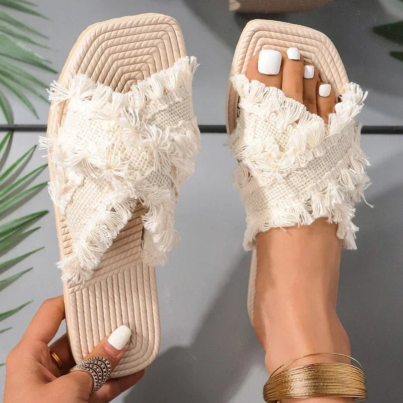New Bohemian Resort Slippers 36-43 Women's Summer Comfort Beach Sandals Cross Tassel Sandals slippers women sandals slipper