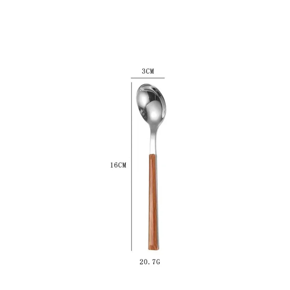 Creative Stainless Steel Spoon Fork Knife Portable Wood Grain Cutlery Set Western Tableware Thickened Fruit Fork