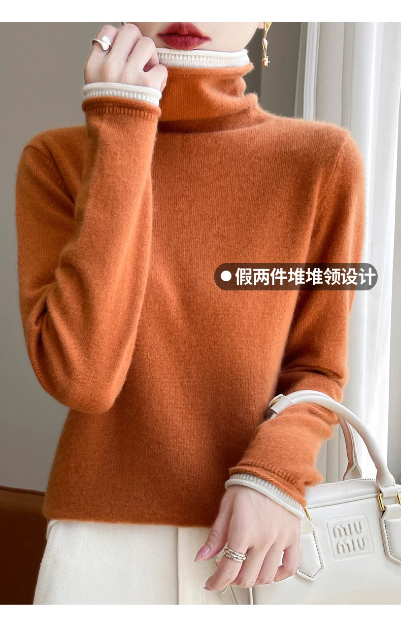SHUANGYANROADCN Merino Rollpullover - Größe M, Merinowolle