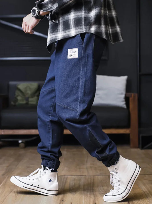 Plus Size Jeans Men Loose Joggers Streetwear Harem Jeans Cargo Pants Ankle-Length Denim Trousers - Golden Bridge Store