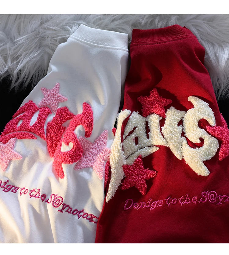 Embroidery Letter Fashion T-shirts for Women Summer 2024 American Vintage Women's Tee Shirt Fun Print Design Y2k Tops