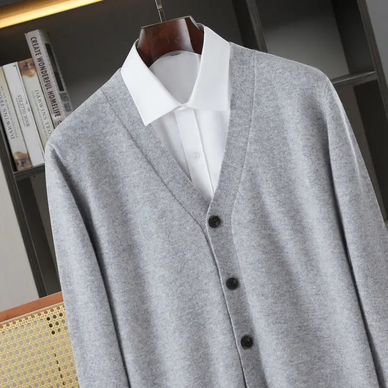 Closure V-Neck Strickjacke Herren - Polyester Langarm Unifarben Größen M L Klassisch Winter