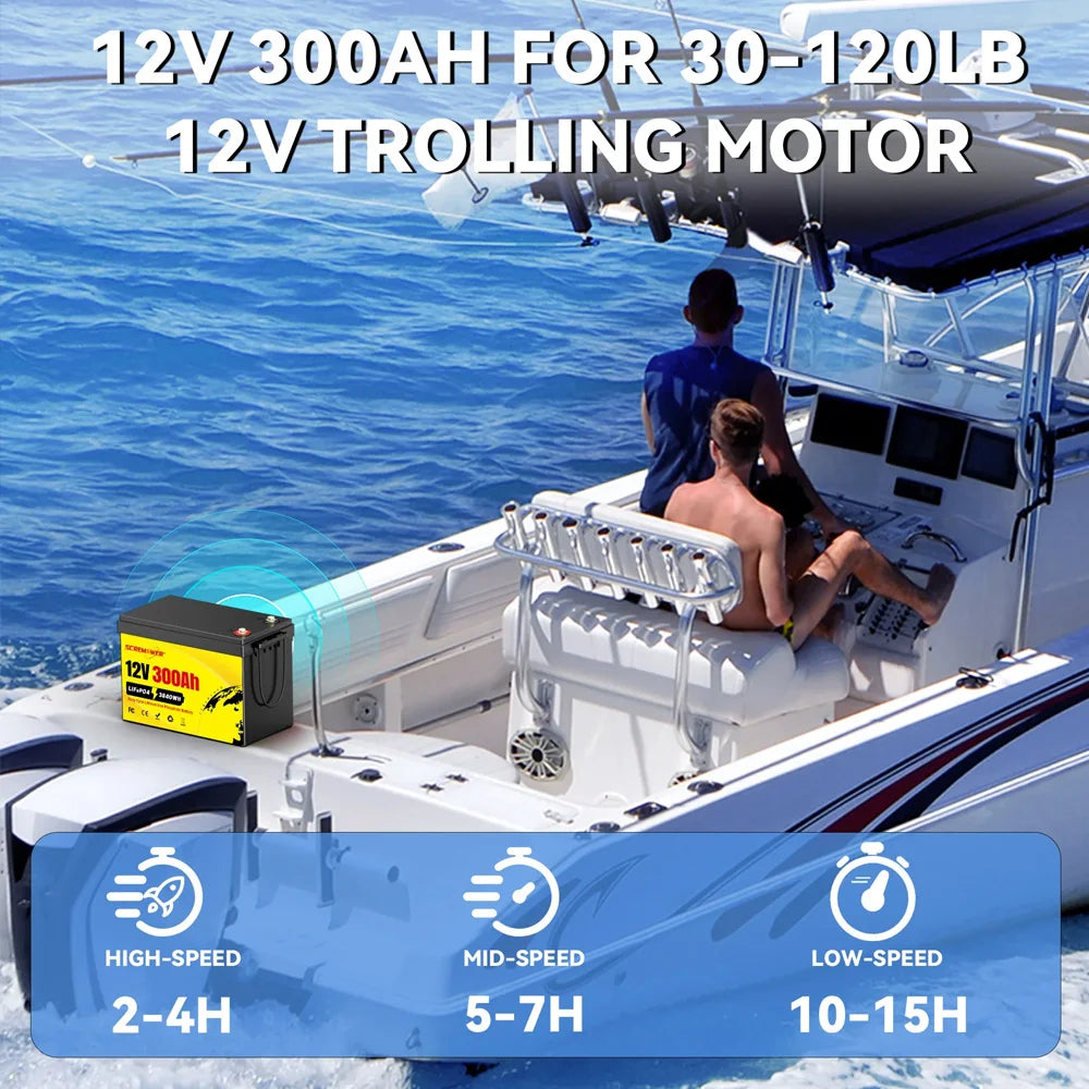 12V 300Ah LiFePO4 Batterie - Lithium-Eisenphosphat-Batterie mit 200A BMS für RV, Camper, Golfwagen, Off-Road und Off-Grid Anwendungen