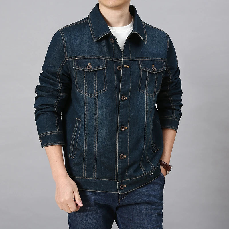 Jachetă denim pentru bărbați de înaltă calitate, la modă, casual, din bumbac cu nasturi, elastică, stil stradal, plus mărimea 6XL