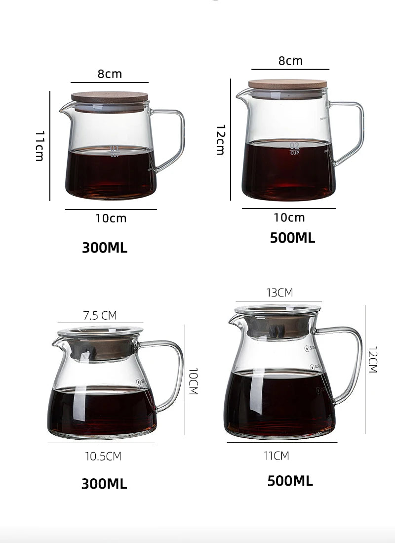 Glass Pour Over Coffee Server with Dot Scale Brewed Coffee Sharing PotHeat Resistant Hand Made Drip Coffee Pot 300ml/500ml