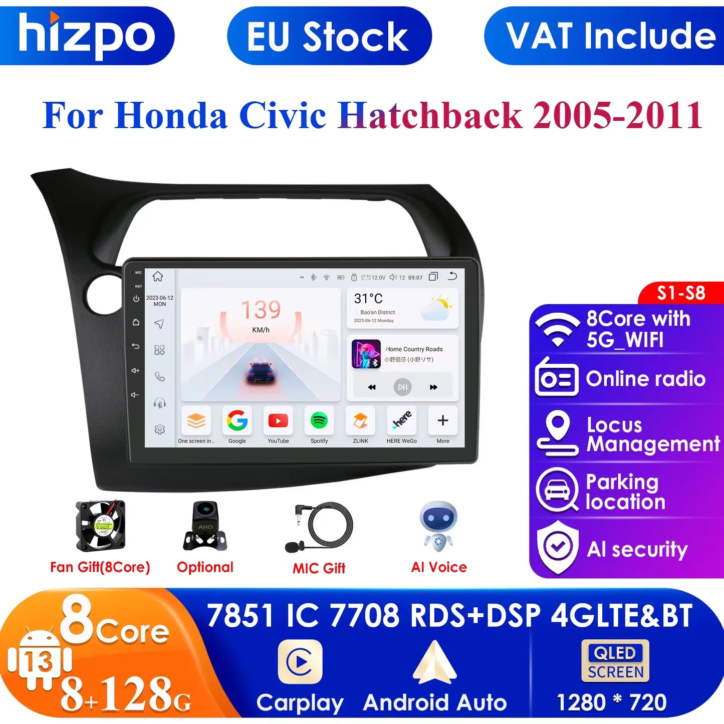 CarPlay Autoradio Multimedia Player für Honda Civic Hatchback