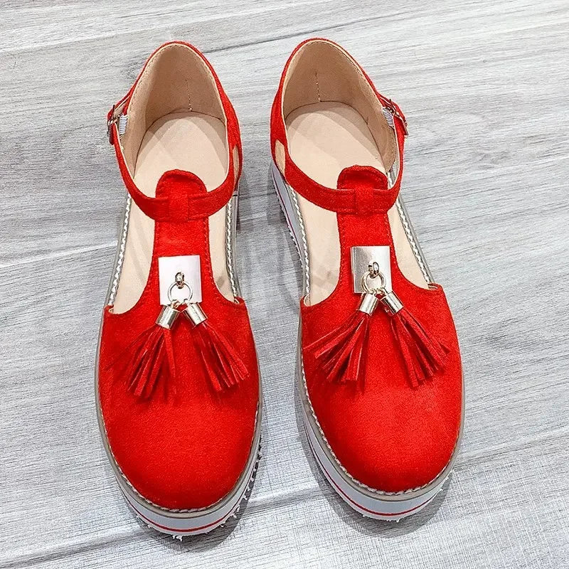 Women's Sandals Summer 2025 Casual Flat Platform Heel Tassel Buckle Strap Female Sandals Platform Vulcanized Shoes for Women New
