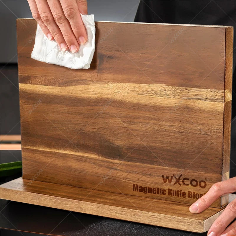 WXCOO Professional Kitchen Chef Knife Damascus Steel Laser Pattern Santoku Knife Double Side Magnetic Kitchen Knife Block