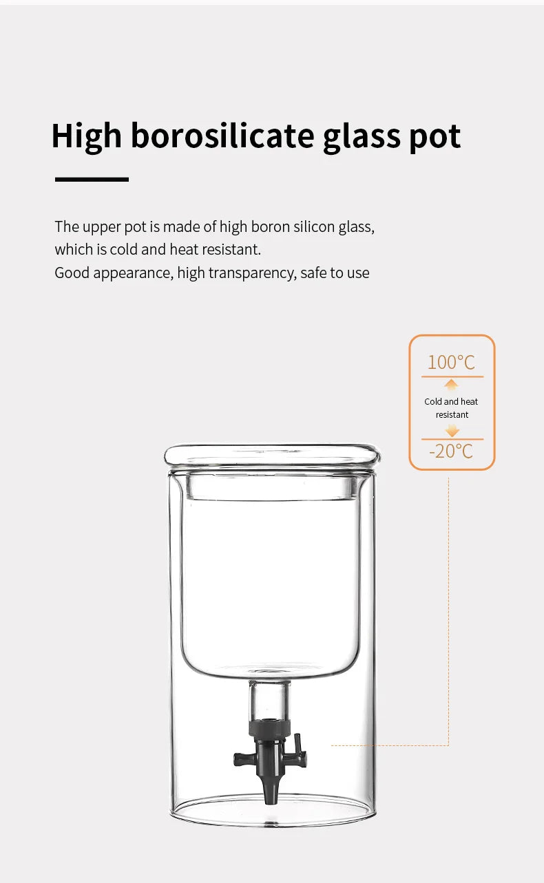 Glass Ice Drip Cold Brew Coffee Pot Portable Ice Cold Drinking Coffee Maker Home Kitchen Use Pour Over Kettle Removable Cleaning