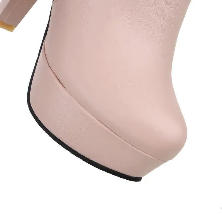 Elegant Short Boots Women Shoes Autumn Winter Women's Ankle Boot Platform Sweet Black White Pink Heeled Party Shoes Ladies